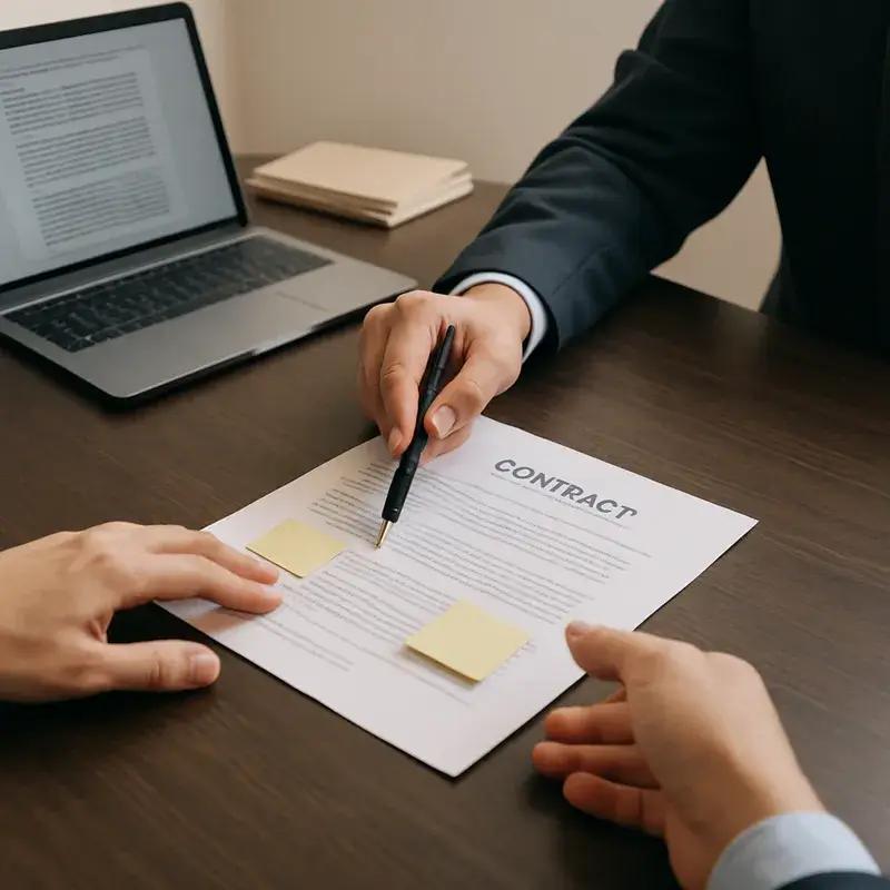 Advogado em Belo Horizonte revisando contrato jurídico com cliente durante assessoria especializada